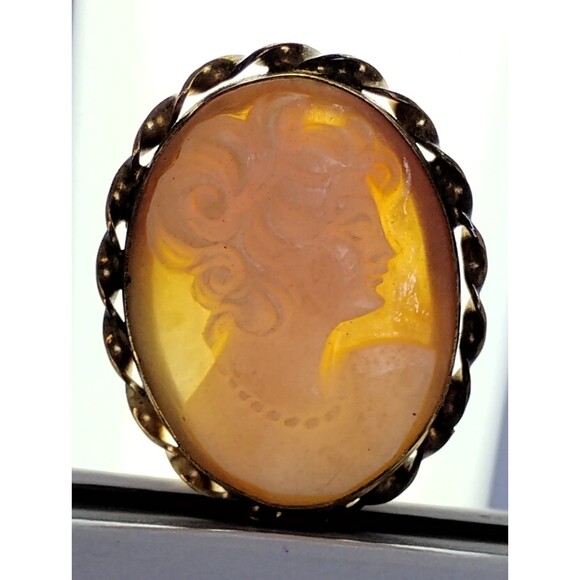12K Gold Filled Carved Shell Cameo Pin / Brooch or Pendant  Vintage Carved Shell Woman Profile Cameo 12k Gold Filled C.T. Brooch Pin